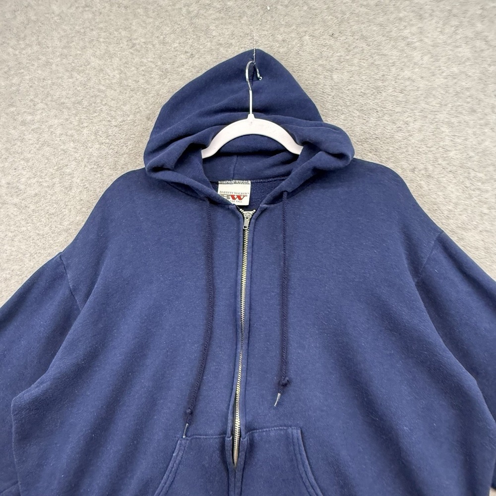 Vintage‎ Bassett-Walker Navy Blue Zip Up Hoodie Men's L 80s Boxy Blank Acrylic